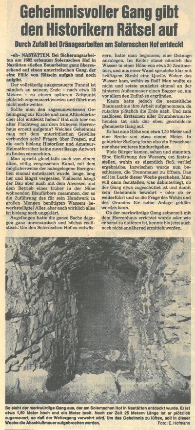 Gehimnissvoller Gang Solernschen Hof Aftholderbach